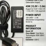 Hp 45W AC Adapter USB C Connector
